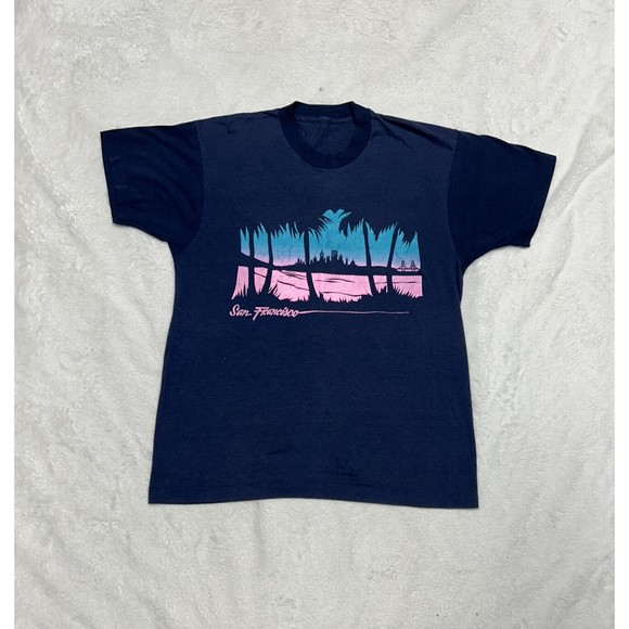 Vintage San Francisco Skyline Single Stitch Navy Blue Graphic T-Shirt Size S/M - Picture 1 of 9